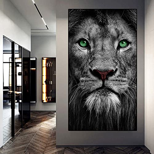 Bilder für Wohnzimmer Wild Lion Head Leinwandbilder Schwarz-Weiß-Poster und moderne Tierdrucke Wandkunstbilder 86 x 175 cm/(34 x 69 Zoll) mit Rahmen von Jianghu Art