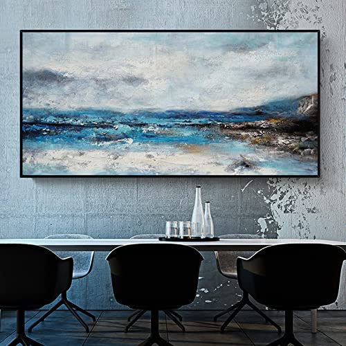 Frames Poster Abstract Seascape Canvas Oil Paintings Large Wall Art Abstract Wall Art Canvas For Home Decoration 80x160cm/(31x63inch) with-Black-Frame von Jianghu Art