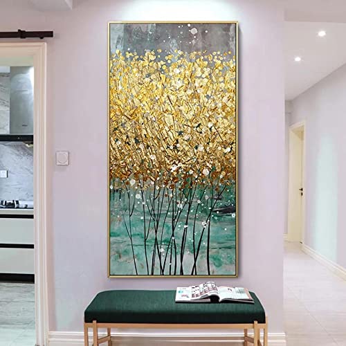 Gerahmtes Wandkunst-modernes Luxus-abstraktes grünes Gold-Leinwand-Gemälde-großes goldenes Wand-Kunst-Plakat-Bild Wohnzimmer 75x150cm/(30x59inch) mit Rahmen von Jianghu Art