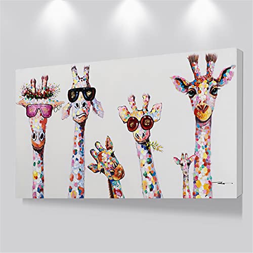 Jianghu Art Giraffenfamilie Leinwandmalerei Dekorative Gemälde Neugierige Giraffenfamilie Leinwand Wandkunst Poster 60x120cm (23 "x47) Kein Rahmen von Jianghu Art