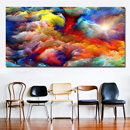 Große Größe Abstrakte Kunst Leinwand Malerei Bunte Wolken Moderne Poster Wandbilder, Leinwand Kunstdrucke und Poster Wandkunst 80x165cm (32x65in) Mit Rahmen von Jianghu Art
