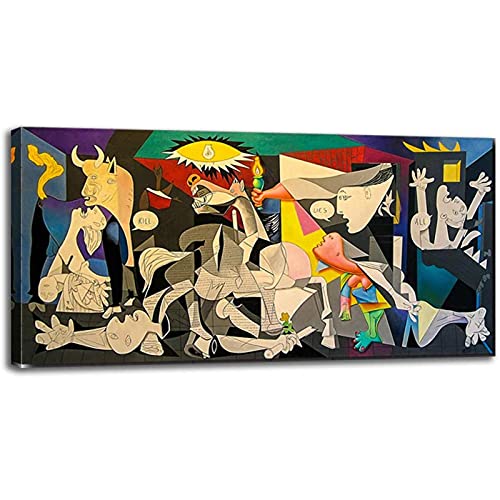 Guernica von Picasso Berühmte Leinwandbilder, gerahmt, Wandkunst, Gemälde, Reproduktionen, große Wanddekoration, 80 x 165 cm (32 x 65 Zoll) mit Rahmen von Jianghu Art