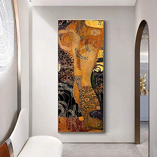 Gustav Klimt Klassisches berühmtes großes Leinwandbild, abstrakte Drucke und Poster, Wohnkultur, Wandkunst, Bilder für Zimmer, 60 x 180 cm (24 x 71 Zoll) mit Rahmen von Jianghu Art