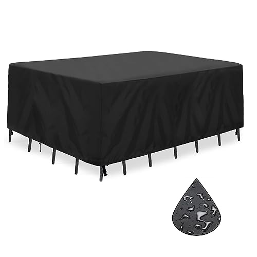 Jianghu Art Abdeckung für Gartenmöbel, 600D Oxford-Gewebe, 140 x 90 x 74 cm, Outdoor-Terrassentisch, UV-Schutz, Anti-Staub, Alterung, wasserdicht, winddicht, Abdeckung für Tisch und Stühle – Schwarz von Jianghu Art