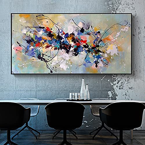 Jianghu Art Gerahmte abstrakte Öl-auf-Leinwand-Gemälde Drucken Bunte Kunstposter und Drucke Wandkunst Cuadros Bilder für Wohnzimmerdekoration 85 x 170 cm/(34 x 68 Zoll) mit Rahmen von Jianghu Art