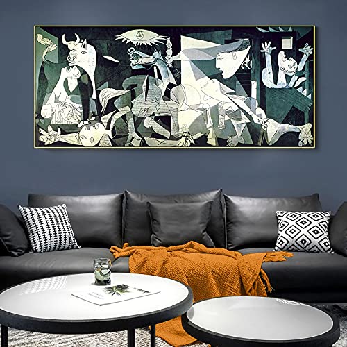 Jianghu Art Picasso Guernica Gerahmte Wandposter Bilder Abstrakte Wohnzimmerdekoration Vintage Leinwand Innenmalerei Drucke Wohnkultur 90x180cm/(35x71inch) Mit Rahmen von Jianghu Art