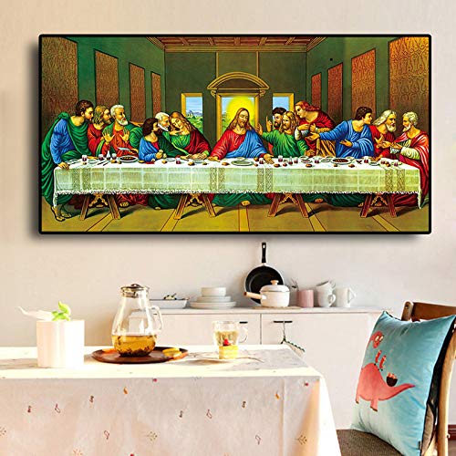 Jianghu Art Wanddekoration, gerahmt, Letztes Abendmahl, Porträt, abstrakte Leinwandmalerei, Poster und Drucke, Wandkunstbilder für Wohnzimmer, 70 x 140 cm (28 x 55 Zoll) mit Rahmen von Jianghu Art