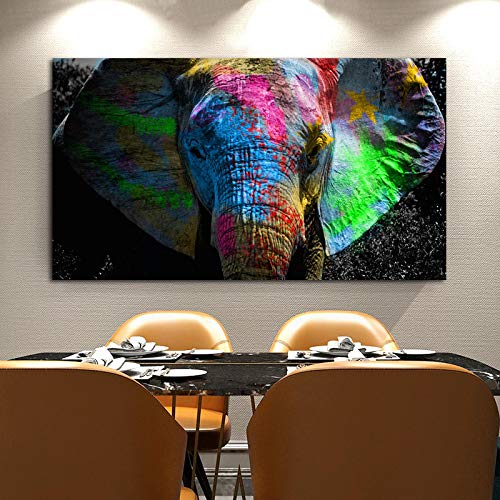 Kunst Gemalt Übergroßen Bunten Afrikanischen Elefanten Tier Malerei Leinwand Wandkunst Bilder Für Wohnzimmer Schlafzimmer Malerei 80x165cm (32x65in) Mit Rahmen von Jianghu Art