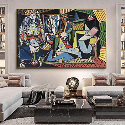 Leinwand Kunst Poster Und Drucke Pablo Picassos Les femmes d'Alger Leinwand Gemälde Reproduktionen Berühmte Wandkunst Bilder 40x60cm Kein Rahmen von Jianghu Art