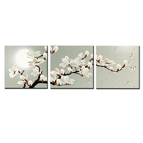 Leinwand Malerei Frühling Magnolia Blumendruck Poster, Wandbilder für Wohnzimmer Dekoration, Wandkunst Dekor 60x60cmx3pcs Kein Rahmen von Jianghu Art