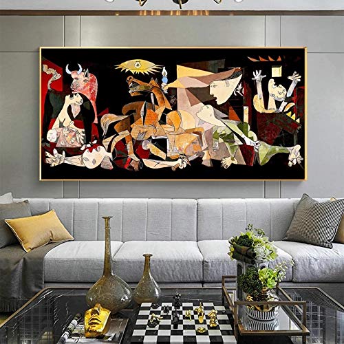 Jianghu Art Leinwandbild Berühmte Picasso Guernica Berühmte gerahmte Drucke - Premium Galerie Wrapped Canvas DéCor - Fertig zum Aufhängen 75x130cm (30x51in) mit Rahmen von Jianghu Art