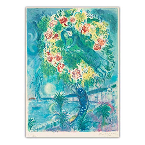 Marc Chagall《Paar und Fisch》Wand Hintergrund Dekor Leinwand Kunst Ölgemälde Berühmte Kunstwerk Poster Bild Dekoration 50x70cm Kein Rahmen von Jianghu Art