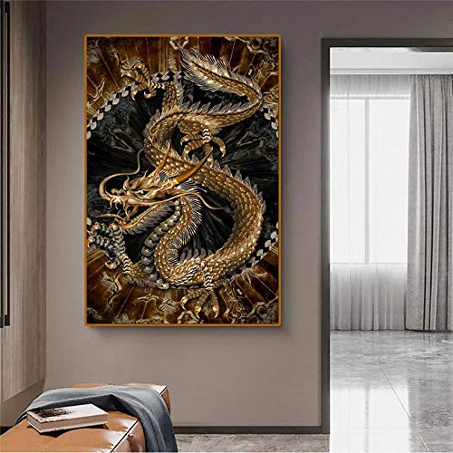 Moderne Kunst Ölgemälde Chinesischer Drache Leinwand Malerei Malerei Druck Poster und Drucke Home Wohnzimmer Dekoration 90x130cm Kein Rahmen von Jianghu Art