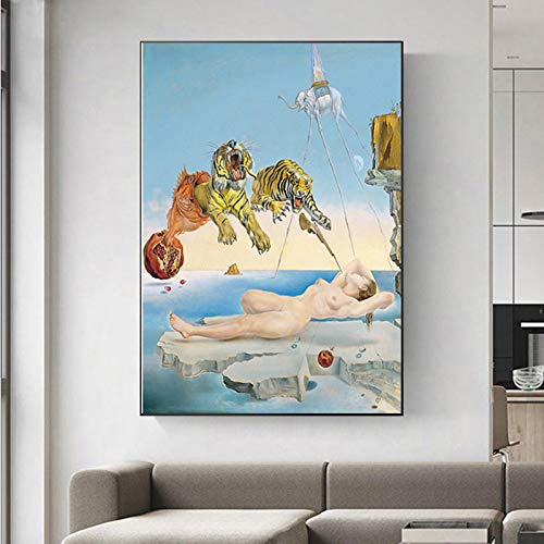 Moderne Salvador Dali Tiger Nackte Frau Leinwand Malerei Abstrakte Poster und Druck Wandkunst Bild für Wohnzimmer Dekor 30x72cm Kein Rahmen von Jianghu Art