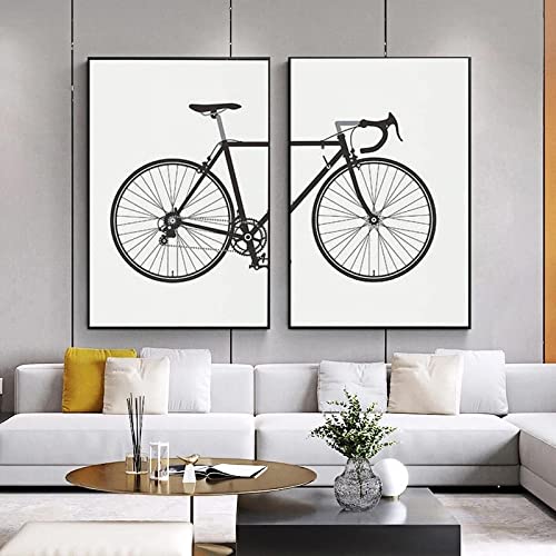 Nordic Black and White Fashion Bike Painting Canvas Posters Living Room Scandinavian Wall Art Bicycle Picture Home Decor 30x40cm(12x16in) x2 mit Rahmen von Jianghu Art