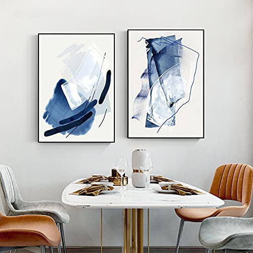 Nordic Modern Prints Poster Abstrakt Blau Weiß Geometrische Linien Malerei auf Leinwand Wandkunst Bild für Wohnzimmer Dekor 40x50cmx2pcs Kein Rahmen von Jianghu Art