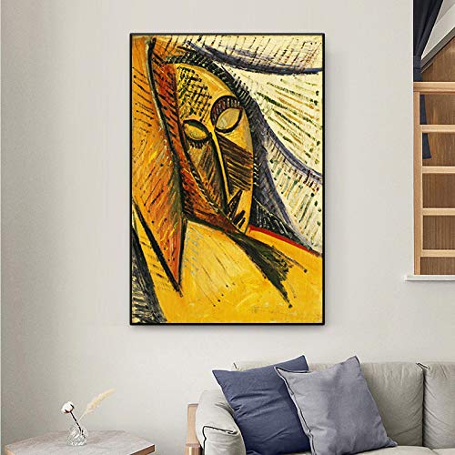 Picasso Abstrakter Kopf einer schlafenden Frau, gerahmte Wandbilder, Gemälde, Druck, Wandkunst, Leinwand, Poster, Kunstwerk, Dekor, 85 x 125 cm (33 x 49 Zoll) mit Rahmen von Jianghu Art