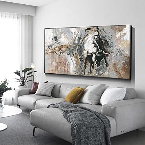Jianghu Art Rushing Bullfight Poster Stier Übergroße Wandkunst Leinwand Gemälde Abstrakter Stier Kunstdruck Moderne Wohnzimmerdekoration 85 x 170 cm (34 x 68 Zoll) mit Rahmen von Jianghu Art
