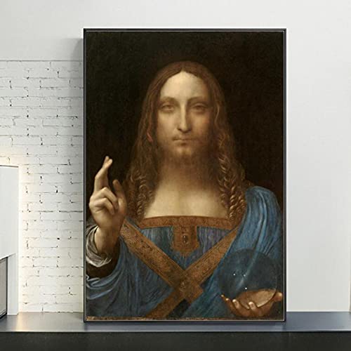 Salvator Mundi Leinwand Wandkunst Bild, Kunst Gemälde Reproduktionen Von Leonardo Da Vinci Reproduktion Fine Art Home Decor 30x72cm Kein Rahmen von Jianghu Art