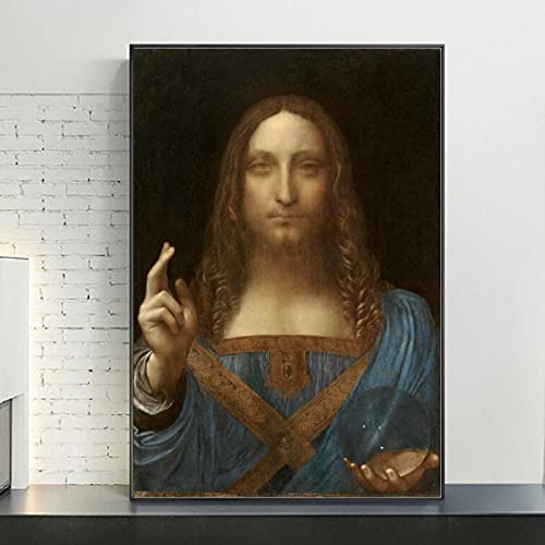 Salvator Mundi Leinwand Wandkunst Bild, Kunst Gemälde Reproduktionen Von Leonardo Da Vinci Reproduktion Fine Art Home Decor 60x100cm Kein Rahmen von Jianghu Art