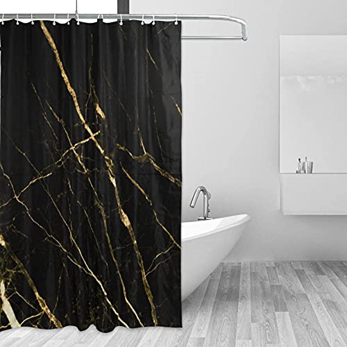 Schwarz Gold Marmor Duschvorhang Wasserdicht Polyester Badvorhang mit Haken Badezimmer Polyester Duschvorhang Dekorativ 140x200cm/55x79in(BxH) von Jianghu Art