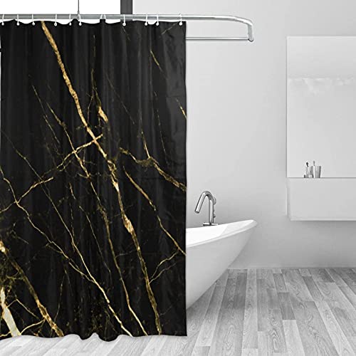 Schwarz Gold Marmor Duschvorhang Wasserdicht Polyester Badvorhang mit Haken Badezimmer Polyester Duschvorhang Dekorativ 150x200cm/59x79in(BxH) von Jianghu Art