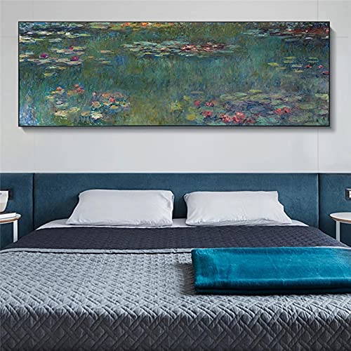 Seerosen von Claude Monet, berühmte Leinwandgemälde, gerahmt, Wandkunst, Poster und Drucke, impressionistische Kunstbilder, 70 x 210 cm (28 x 83 Zoll) mit Rahmen von Jianghu Art