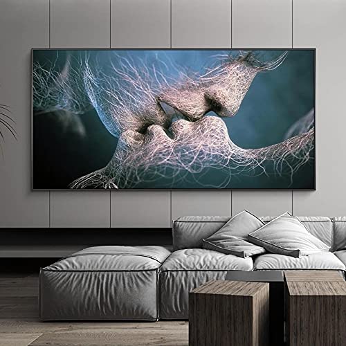 Sexy Liebhaber Kuss Leinwand Kunst Wohnzimmer Poster und Drucke Moderne Kuss Leinwand Gemälde an der Wand Kunst gerahmte Bilder 80x160cm(32x63in) mit Rahmen von Jianghu Art