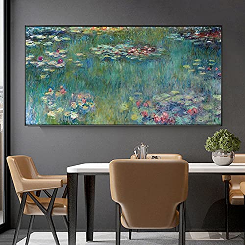 Wohnzimmer Gemälde Claude Monet Wasser Lotus Leinwand Gemälde Reproduktion Impressionist Art Decor Poster Druck Bilder 75x150cm (30x59in) Mit Rahmen von Jianghu Art