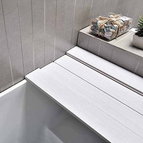 Staubbrett Badewannendeckel Weiß Badewanne Isolierung Abdeckung Verschluss Multifunktionaler Faltbarer PVC-Aufbewahrungsständer Kann Toilettenartikel platzieren (Farbe: Weiß, Größe: 68 x 160 cm) von JiangyanBD