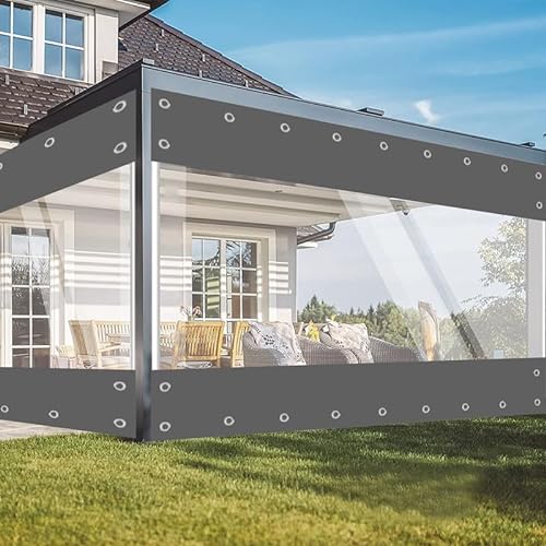 jianyana Plane Transparent Mit öSen, 650G/M² PVC Outdoor Vorhang Wetterfest Abdeckplane Mit 30Cm öSen FüR Balkon Regenschutz Wintergarten（Grau 2.4 * 2.4m） von jianyana