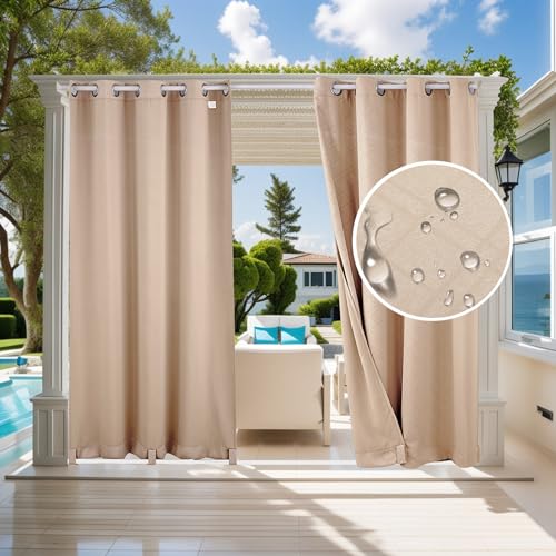 Jianyana Outdoor Vorhang Wetterfest H274CM×B132CM, Anti-UV Outdoor Vorhang Wetterfest 2er Set Outdoor Vorhang Wetterfest Mit ösen für Balkon Terrasse Veranda Pergola Gartenlaube（Beige 132 x 274 cm） von Jianyana
