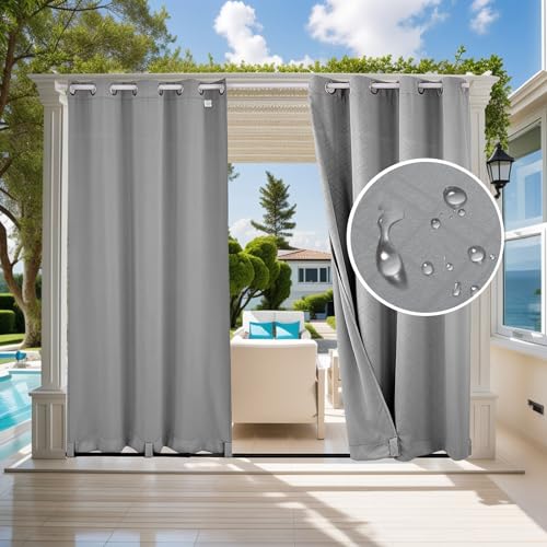 Jianyana Outdoor Vorhang Wetterfest 2er Set, Anti-UV Verdunklungs Vorhänge mit Ösen Sichtschutz Sonnenschutz Outdoor Gardine für Balkon Terrasse Pergola Gartenlaube Veranda（Grau B132 x H238 cm） von Jianyana