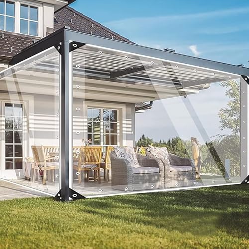 Jianyana Plane transparent mit ösen, 420g/m² PVC abdeckplane wasserdicht wetterschutzplane transparent planen nach maß mit 10m Befestigungsseil（3×5m） von jianyana