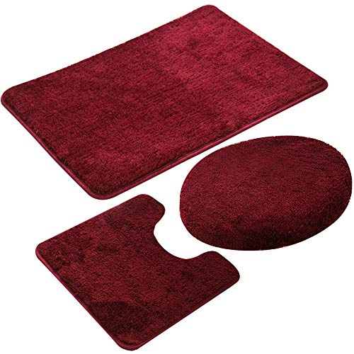 jianyana 3-teiliges Badteppich-Set Rutschfeste Mikrofaser Shaggy Soft Bath Duschmatten Contour Badteppich Toilettensitzbezug Combo von jianyana