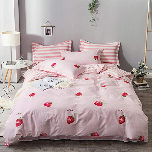 Jiaosa 100% Baumwolle Bettbezug Kissenbezug Bettlaken,Cartoon süße Serie, rosa süße Erdbeere Design weich und hautfreundlich Bettwäsche-Pink-160X210CM von Jiaosa