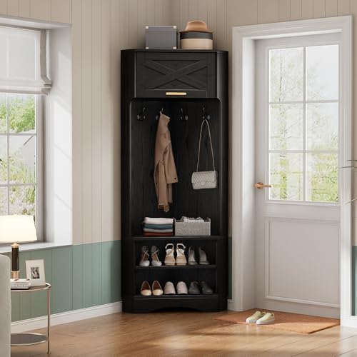 Jiasheng Moderner Garderobenschrank für Flur, Minimalistisches Design mit 4 Haken, Platzsparend, Schwarz, B53/D53/H180 cm, Multifunktionale Aufbewahrung für Mäntel, Taschen und mehr Jiasheng Moderner Garderobenschrank für Flur, Minimalistisches Design mit 4 Haken, Platzsparend, Schwarz, B53/D53/H180 cm, Multifunktionale Aufbewahrung für Mäntel, Taschen und mehr von Jiasheng