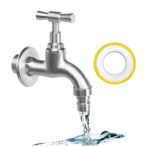 Jiavlyx 3/4 Zoll Wasserhahn Garten, Wasserhahn Aussen, Edelstahl 304 Universal Frostsicher Auslaufhahn, Mit 10m Dichtband, Rostschutz,für Garten Waschmaschine Regentonne（3/4 Zoll Gewinde） von Jiavlyx