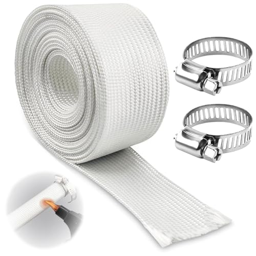 Jiavlyx 200 Cm Abgasschlauch Für Stromerzeuger, 25MM Hitzeschutzschlauch, High TEMP Fiberglass Sleeving, Mit 2 Clips,Temperaturen Von 500 °F Standhalten, Für Notstromaggregat von Jiavlyx