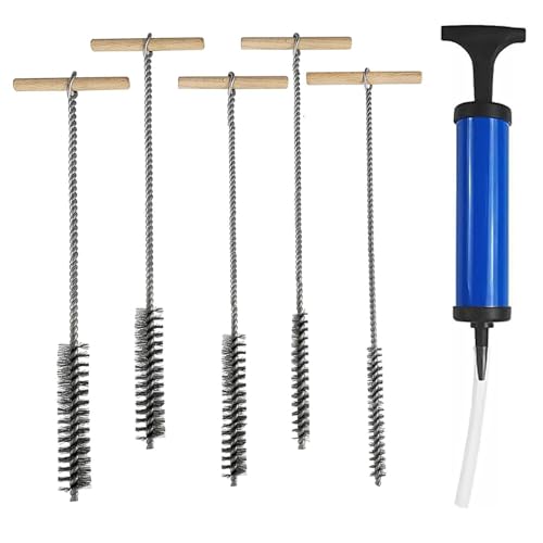 Jiavlyx 6 Stück Pfeifenreiniger Bürste Set, 8mm/12mm/16mm/20mm/25mm Bohrlochbürste, mit Bohrloch Ausbläser, Lochbürste Reinigungsbürste Edelstahl, Bohrlochbürste, Effiziente Bohrlochreinigung von Jiavlyx