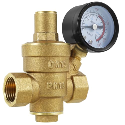 Jiavlyx Druckminderer Wasser 1/2 Zoll DN15 mit Manometer, Einstellbarer Wasserdruckregler, 1.6 PMA Wasserdruckminderventil, Hergestellt aus Hohe Härte Messing, Druckregler aus Messing Jiavlyx Druckminderer Wasser 1/2 Zoll DN15 mit Manometer, Einstellbarer Wasserdruckregler, 1.6 PMA Wasserdruckminderventil, Hergestellt aus Hohe Härte Messing, Druckregler aus Messing von Jiavlyx