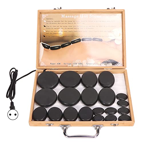 20 Hot Stones für Massage mit Wärmer Kit, Basalt Hot Stones Massage Set, Massage Stein Heizung Box, Tragbare Heizung Box für Spa, Körper Entspannend, Heilung, Massage von Jiawu