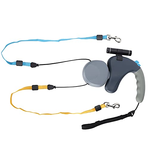 Doppelte Hundeleine, einziehbare Hundeleine mit LED-Licht für zwei Hunde, abschließbare, ausziehbare Haustierleine mit doppeltem Kopf und 9,8 Fuß verstellbarem Seil, 360 ° verhedderungsfrei(grau) von Jiawu