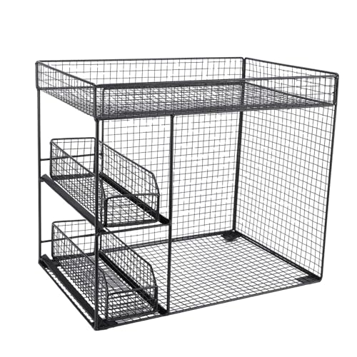 Jiawu Compact Rolling Kitchen Organizer Sparregal mit Abschließbaren Rädern für Einfache Tragbarkeit und Organisation Eisendraht (Black) von Jiawu