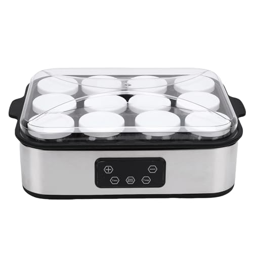 Jiawu Elektrischer Joghurtbereiter mit 12 180-ml-Glasbehältern, Temperaturregelung und Intelligentem Timer, Multifunktionale Automatische Griechische Joghurtmaschine (EU -Stecker 220 V) von Jiawu