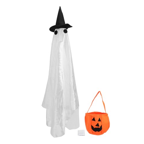 Jiawu Halloween Gans Outfit Ghost Lawn Veranda Kleidung, Gartengans Ghosts Kleidung mit Kürbiseimer für 23 "Statue Halloween Herbst Outdoor Terrasse Yard, Party Rasendekoration von Jiawu