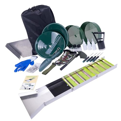 Jiawu Komplettes Gold -Panning -Kit, 50 -Zoll -Aluminium -Legierungs -Faltschleuse -Schachtel Gold -Prospekting -Kit mit Pfanne, Schaufel, Handschuhen, Goldabbaugeräte für Bagger Jiawu Komplettes Gold -Panning -Kit, 50 -Zoll -Aluminium -Legierungs -Faltschleuse -Schachtel Gold -Prospekting -Kit mit Pfanne, Schaufel, Handschuhen, Goldabbaugeräte für Bagger von Jiawu