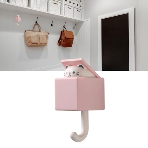 Jiawu Niedlicher Wandhaken, 3,3 Lb Tragfähigkeit, Wandhalterung, Einfache Installation, Stabile Cartoon-Tierhaken für Schlafsaal und Eingangsbereich (Rosafarbene Katze) von Jiawu