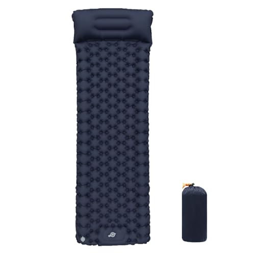 Jiawu Rucksackluftpolster Selbstverletzung Leichtes Schlafmatte mit Fußpumpe, Geräuschloser TPU-Camping-Schlafpolster für Sportwettbewerb (LT29 Navy Blue) von Jiawu