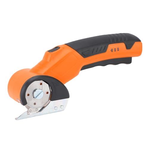 Jiawu Schnurlose Elektrische Schere, 4 V Wiederaufladbare Rotationskartonschneider, Stoffschere mit Sicherheitsschloss, Kastenschneider für Stoff Teppichkarton Plastikledertuch (ORANGE) von Jiawu